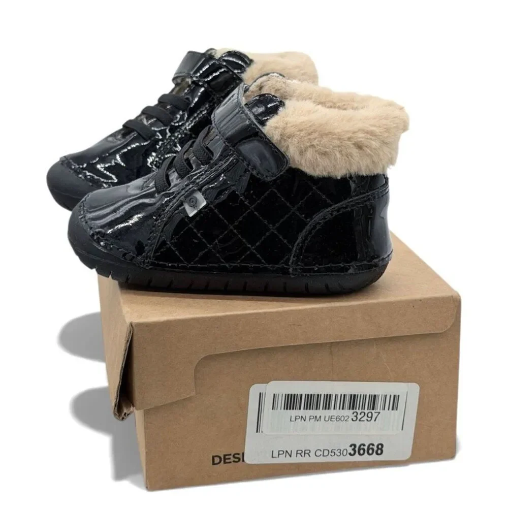 Old Soles Toddler Quilted Patent Leather Fur Lined Booties US 7 EU 23 Hook Loop